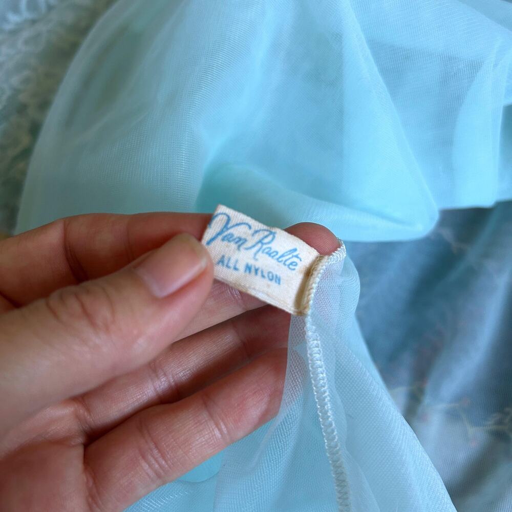 Vintage 50s/60s Baby Blue Lace Puff Sleeve Sheer Chiffon Trapeze Bed Jacket M - Picture 6 of 8